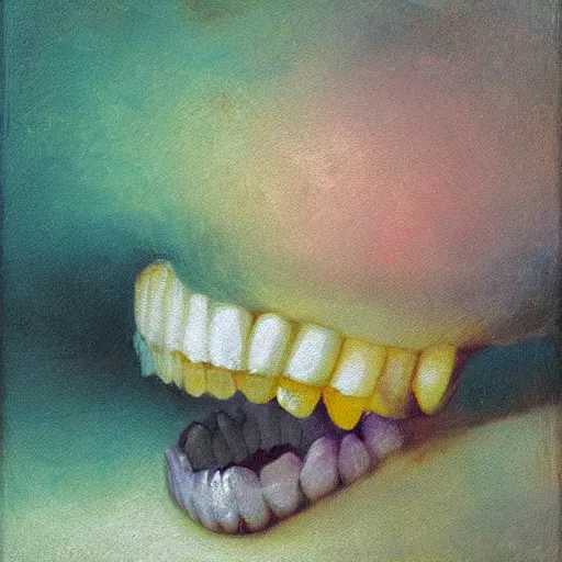 Image similar to helga pataki's teeth, soft rainbow light, painting by fragonard