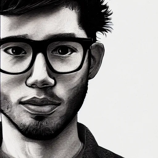 Prompt: an illustration of a badass young Peruvian man with glasses, cinematic, dramatic lighting, 4k