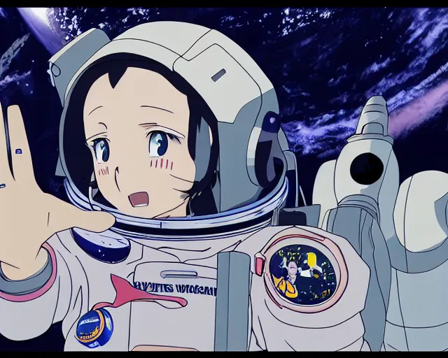 Image similar to anime visual of a female astronaut ; official media ; animated by hajime yatate ; by shinichiro watanabe