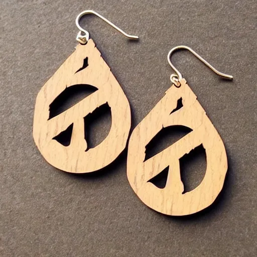 Image similar to 2 d wood lasercut earrings, mystical symbols, 8 k, hd, trending on artstation, trending on deviantart, trending on etsy, epic digital art