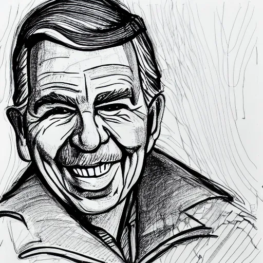 Prompt: continuous single line contour - drawing of mr. fred rodgers, pen on white paper