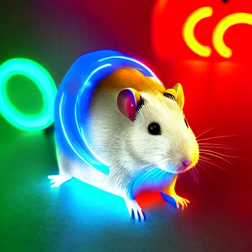 Image similar to cyberpunk hamster made of glowing rainbow neon lights, 8 k, hd