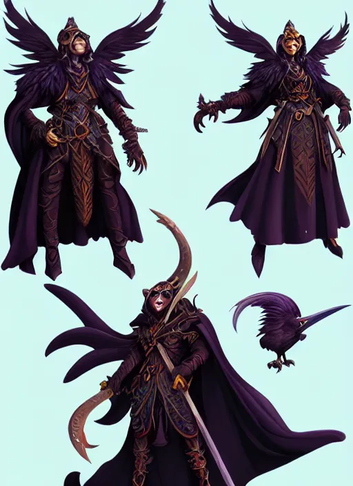 Image similar to raven warlock, wind magic, exquisite details, full body character design, dungeons and dragons white background, by studio muti