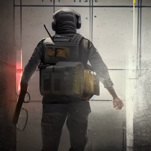Image similar to Mike Ehrmantraut as a Rainbox six siege operator, 4k, highly detailed