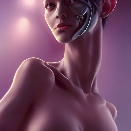 Image similar to wide angle full body portrait of an alien female, a perfect face and perfect body, thin waist, intricate, single face, highly detailed, digital painting, artstation, concept art, smooth, sharp focus, illustration, Unreal Engine 5, 8K, art by artgerm and greg rutkowski and alphonse mucha and david cronenberg