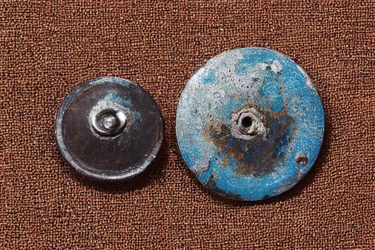 Prompt: “Disk Brooch, 6th century. Old studio photograph.”