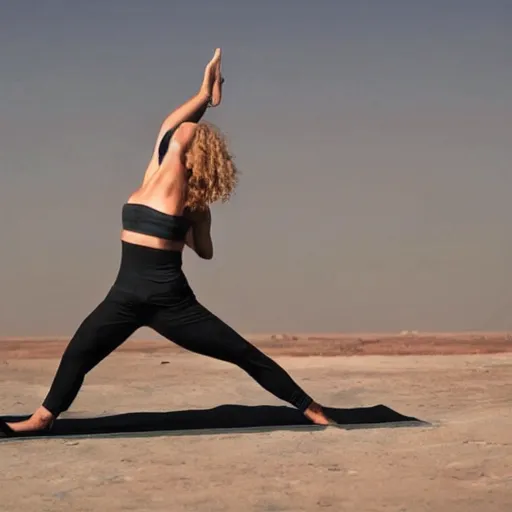 Image similar to photo of female yoga instructor on a surface of a planet in space