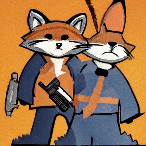 Prompt: beaver and fox with gun at party