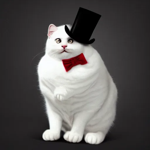 Prompt: obese cat extra fluffy wearing an obese top hat anscochrome.