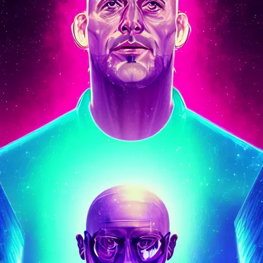 Prompt: portrait of a bald man, synthwave, universe background, nebula, galaxy, artstation