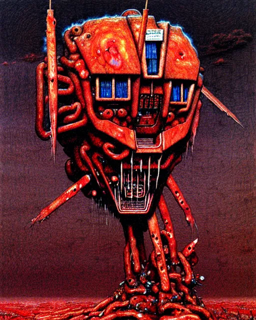 Prompt: bleeding gundam made of meat drawn by beksinski, high definition, lovecraftian