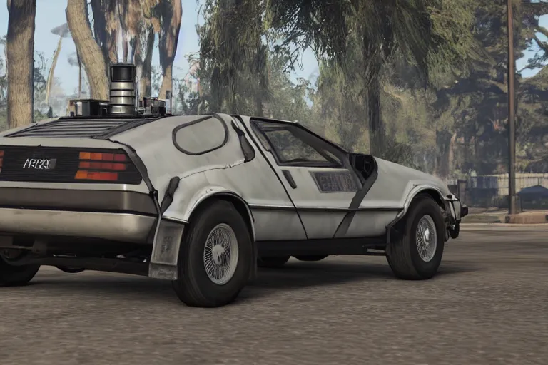 Prompt: 1 9 2 2 delorean by grand theft auto v, by red dead redemption 2