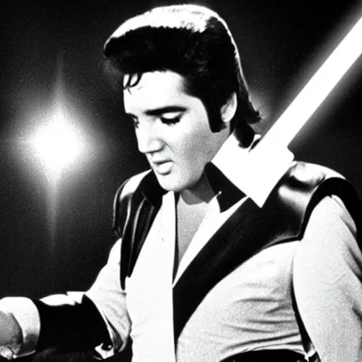 Image similar to elvis presley as a jedi in star wars, 1979 movie screen shot, epic lighting