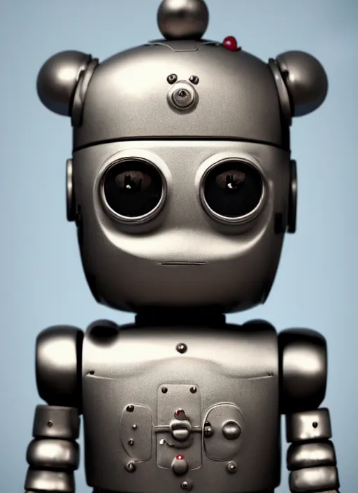 Image similar to highly detailed closeup portrait of a cute tin toy retro robot, nicoletta ceccoli, mark ryden, lostfish, earl nore, hyung tae, frank frazetta, global illumination, god rays, detailed and intricate environment