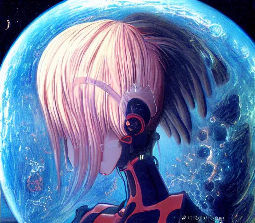 Prompt: female anime character Rei Ayanami cyborg in_the_center_giygas_epcotinside_a_space_station_eye_of_providence_Beksinski_Finnian_vivid_HR_Giger_to_eye