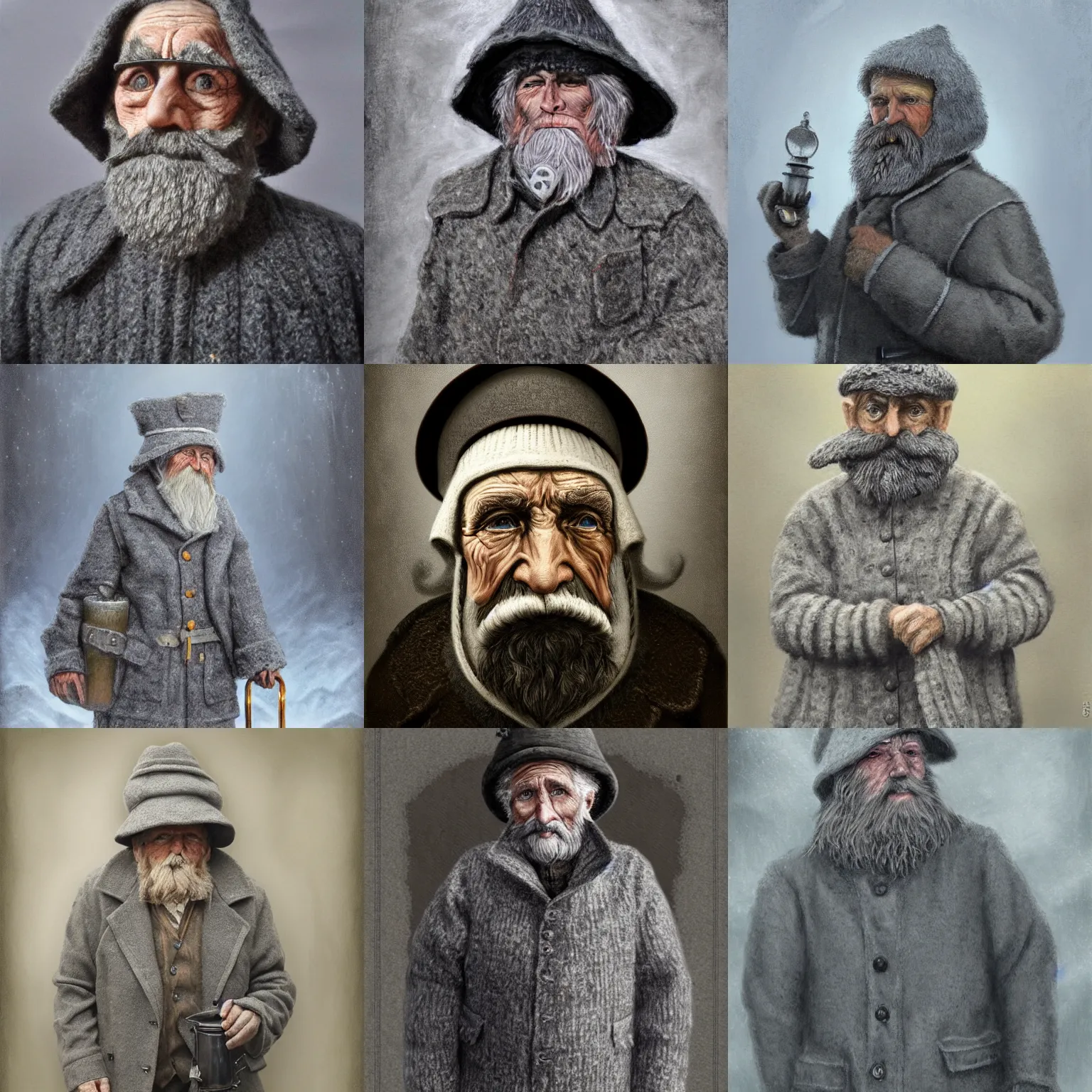 Prompt: grizzled old guardsman in grey woollen coat and kettle helm, fantasy art, portrait
