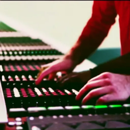 Image similar to film still of fresh produce making beats on an mpc