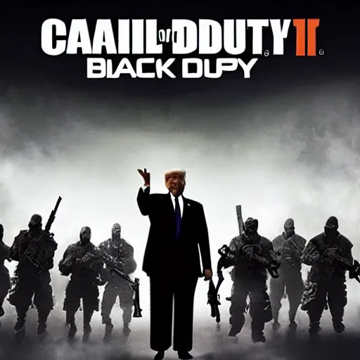 Image similar to Donald Trump on the call of duty black ops 2 cover art