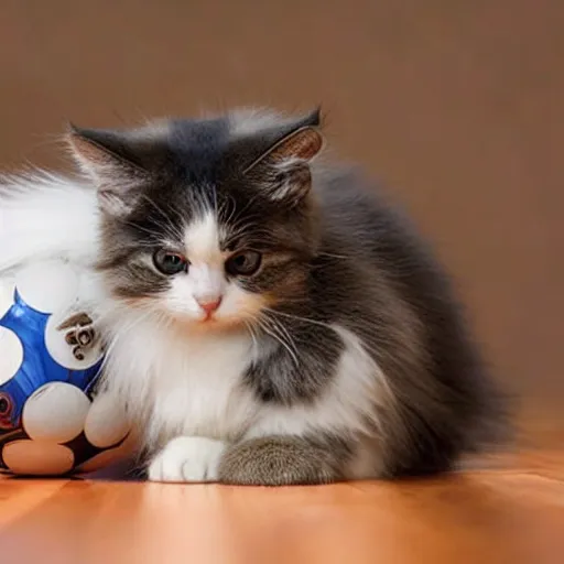 Image similar to cute cat fluffy, bowling ball