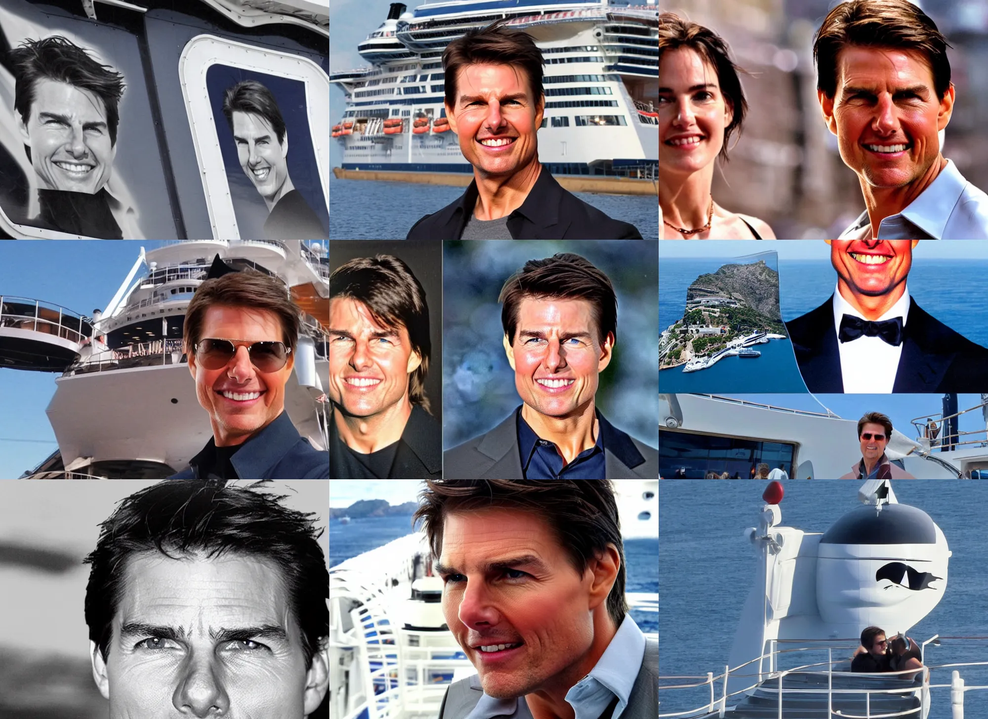 Image similar to tom cruise's face on the bow of a cruise ship