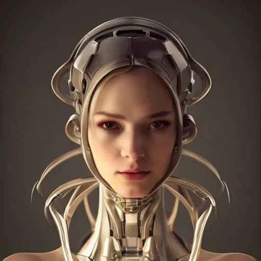 Image similar to Mechanical female android looking, cinematic lighting, intricate, elegant, super highly detailed, art station, concept art, smooth, sharp focus, no blur, no dof, extreme illustration, Unreal Engine 5, Photorealism, HD quality, 8k resolution, cinema 4d, 3D, beautiful, delicate, art by artgerm and greg rutkowski and alphonse mucha and loish and WLOP