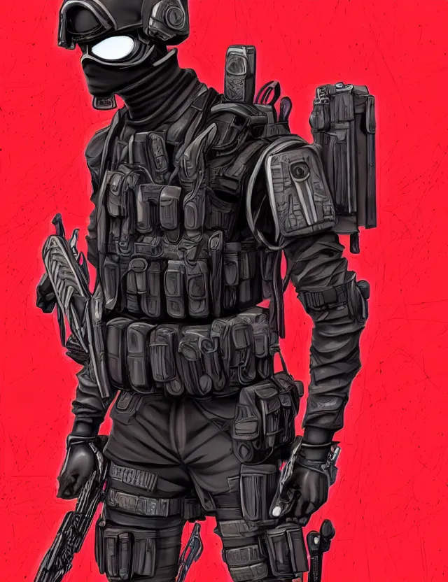 Image similar to a detailed manga illustration of a masked special forces soldier wearing dark red advanced demon - resistant cyborg tactical gear, trending on artstation, digital art, 4 k resolution, detailed, high quality, sharp focus, hq artwork, coherent, insane detail, character portrait