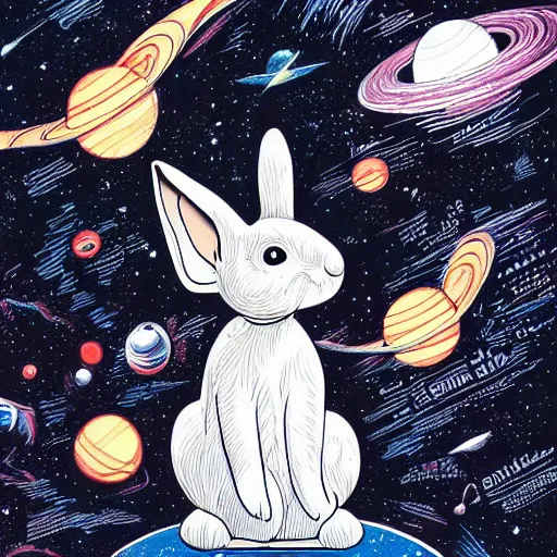 Image similar to A lost sci-fi rabbit, space rabbit, interstellar black hole, by James Jean And WLOPPRO