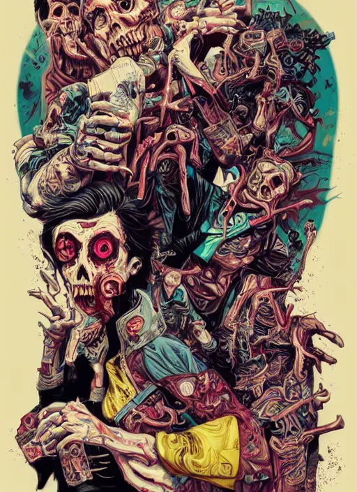 Prompt: zombie punk band poster, tristan eaton, victo ngai, artgerm, rhads, ross draws