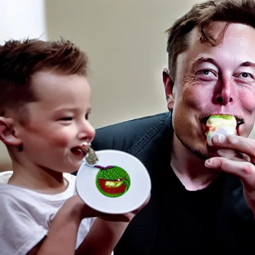 Prompt: elon musk eating a miniature version of himself