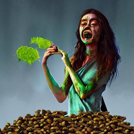 Image similar to zombie sarah hyland eating a clove of garlic, art by beeple