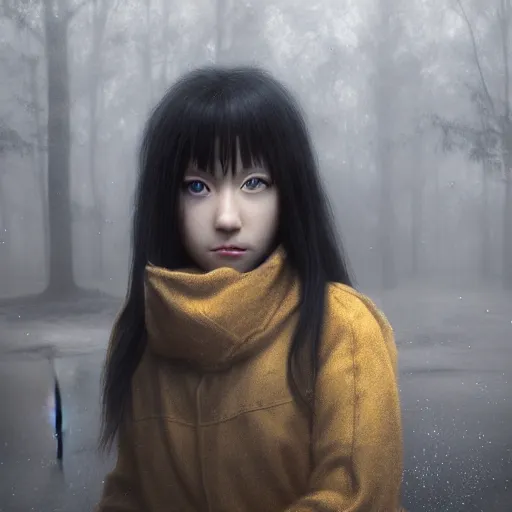 Image similar to hinata hyuga in real life, face centered portrait, Confident, fog, rain, volumetric lighting, beautiful, golden hour, sharp focus, ultra detailed, cgsociety by Leesha Hannigan, Ross Tran, Thierry Doizon, Kai Carpenter,Ignacio Fernández Ríos