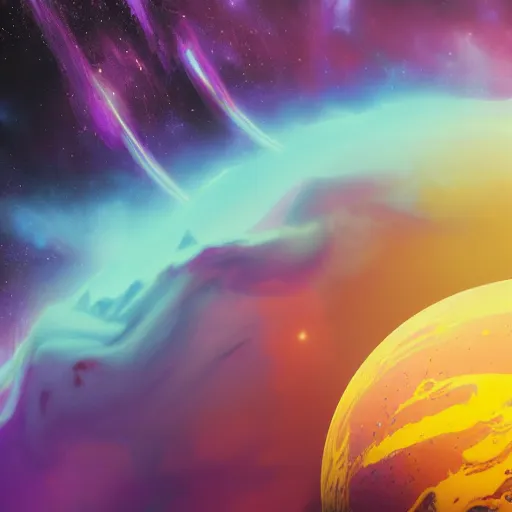 Image similar to a detailed matte painting of a marble - like water planet with continents orbiting a large purple sun in a sea of stars surrounded by colorful swirling gas clouds, by alena aenami, petros afshar and greg rutkowski trending on artstation, deviantart, planet, clouds, earth, exoplanet, stars, nubulae hubble, 8 k, 4 k