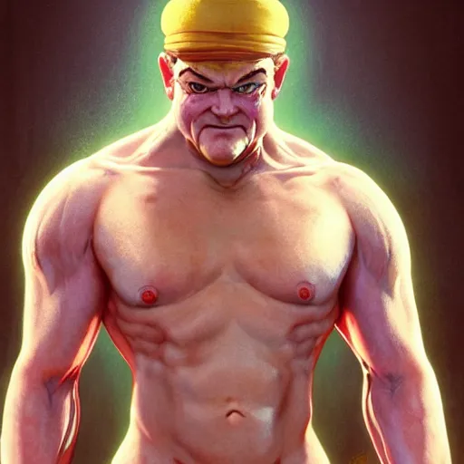 Image similar to david koechner as zangiff from street fighter, flexing, no shirt ultra realistic, concept art, intricate details, eerie, highly detailed, photorealistic, octane render, 8 k, unreal engine. art by artgerm and greg rutkowski and magali villeneuve and alphonse mucha