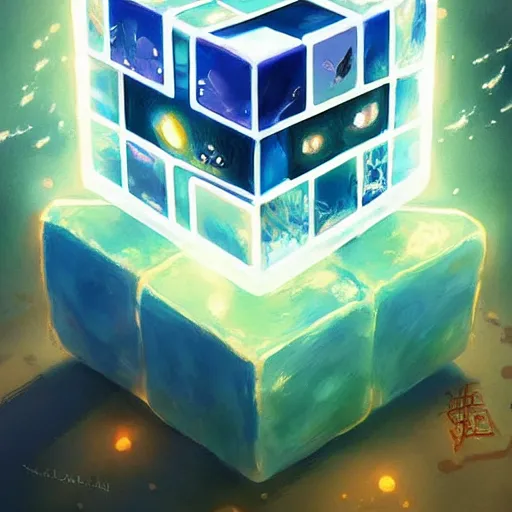 Image similar to beautiful detailed painting of companion - cube!!!!!!!!, anime, studio ghibli, makoto shinkai, rhads, radiant light, 4 k