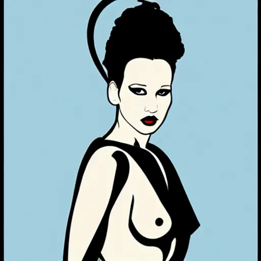 Prompt: supermodel jennifer lawrence as the bride of frankenstein, patrick nagel, relistic, fashion pohotography