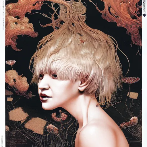 Image similar to portrait of crazy beautiful sia kate isobelle furler, ymmetrical, by yoichi hatakenaka, masamune shirow, josan gonzales and dan mumford, ayami kojima, takato yamamoto, barclay shaw, karol bak, yukito kishiro