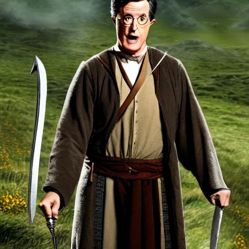 Image similar to stephen colbert as part of the fellowship of the ring