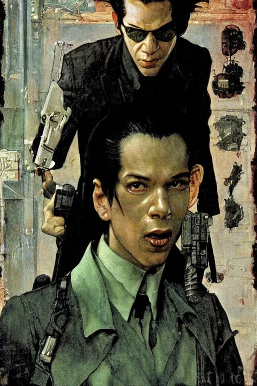 Image similar to Neo from Matrix painted by Norman Rockwell