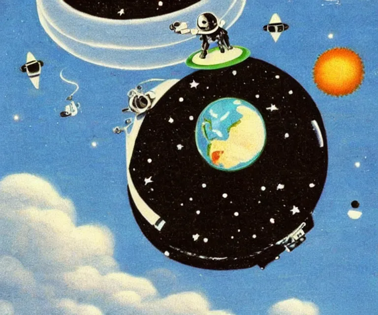 Prompt: a cute ufo abducting earth, space, surrealism