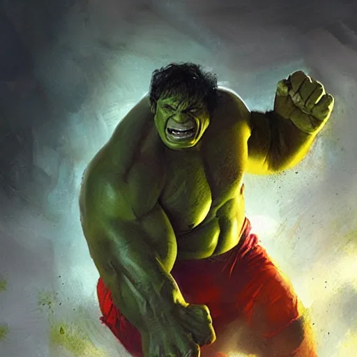 Prompt: denny devito as the hulk by greg rutkowski, artgem