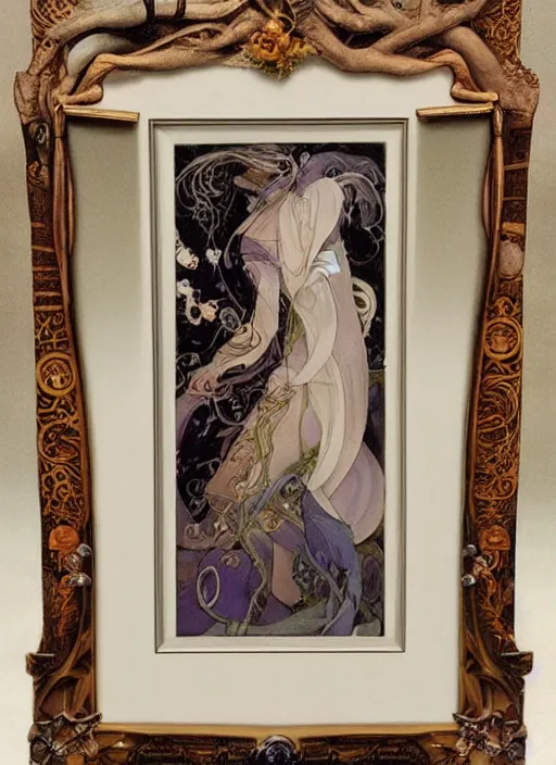 Image similar to blank canvas with an art nouveau picture frame painting by brian froud