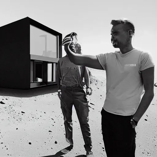 Image similar to a man selfie futuristic house on mars