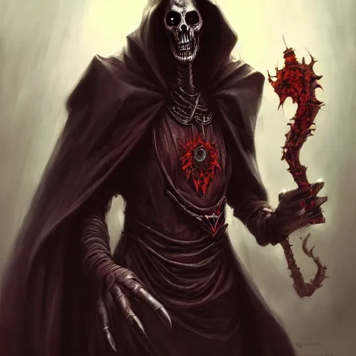 Prompt: lich vecna (d&d), fantasy, horror, no left hand, no objects, painted by raymond swanland
