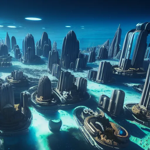 Prompt: professional photo of giant scifi city under bubbles in the sea, ultra detailed, realistic, unreal engine 5, photorealistic, wide-angle, 8k