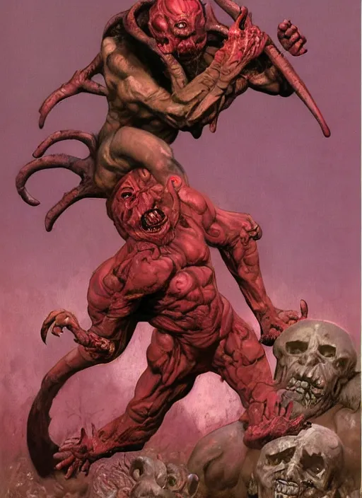 Prompt: pinky demon from doom, dynamic action, by lawrence alma tadema and zdzislaw beksinski and norman rockwell and jack kirby and tom lovell and greg staples, arstation doom concept art