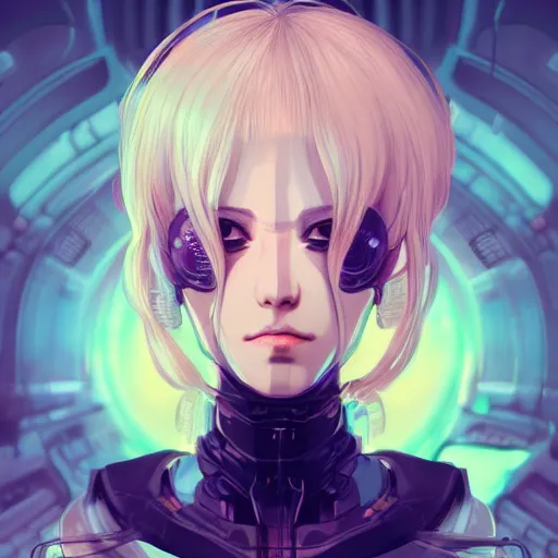 Prompt: portrait Anime girl cyberpunk, cute-fine-face, dark skin, white-hair pretty face, realistic shaded Perfect face, fine details. Anime, cyberpunk. realistic shaded lighting by Ilya Kuvshinov and Gustav Klimt