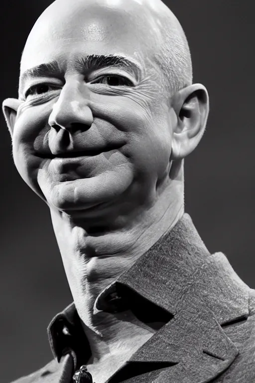 Prompt: the top of jeff bezos head is a magic 8 ball