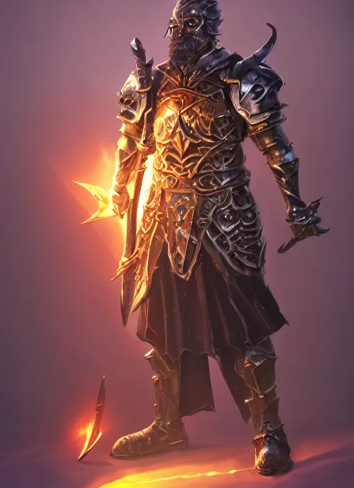 Image similar to fantasy holy paladin wielding a warhammer, dnd character portrait, full body, dnd, rpg, lotr game design fanart by concept art, behance hd, artstation, deviantart, global illumination radiating a glowing aura global illumination ray tracing hdr render in unreal engine 5