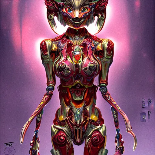 Prompt: a clowork female japanese demon naraka robot diffuse lighting fantasy intricate elegant highly detailed lifelike photorealistic digital painting artstation