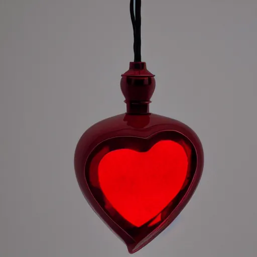 Prompt: pendant light in the shape of a heart with red accents designed by tiffany & co.